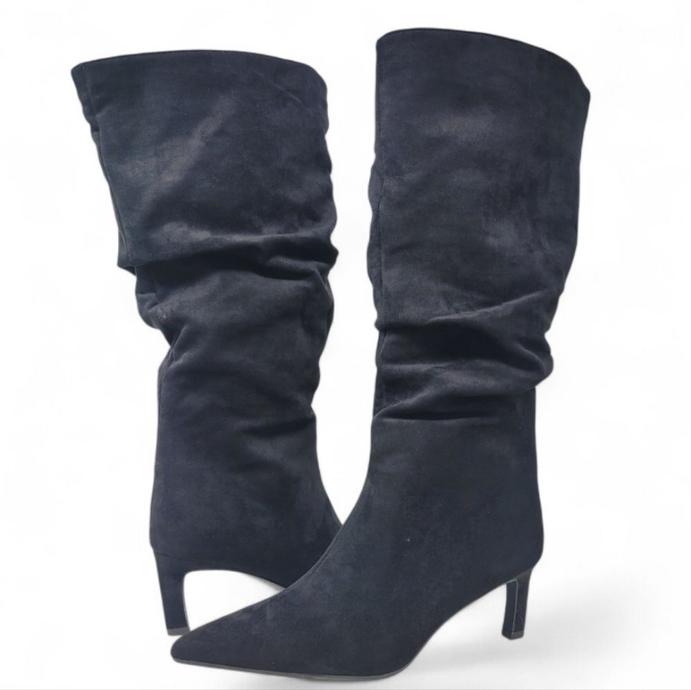 Black Knee High Slouch Pointed Toe Boots Size 12 Wide